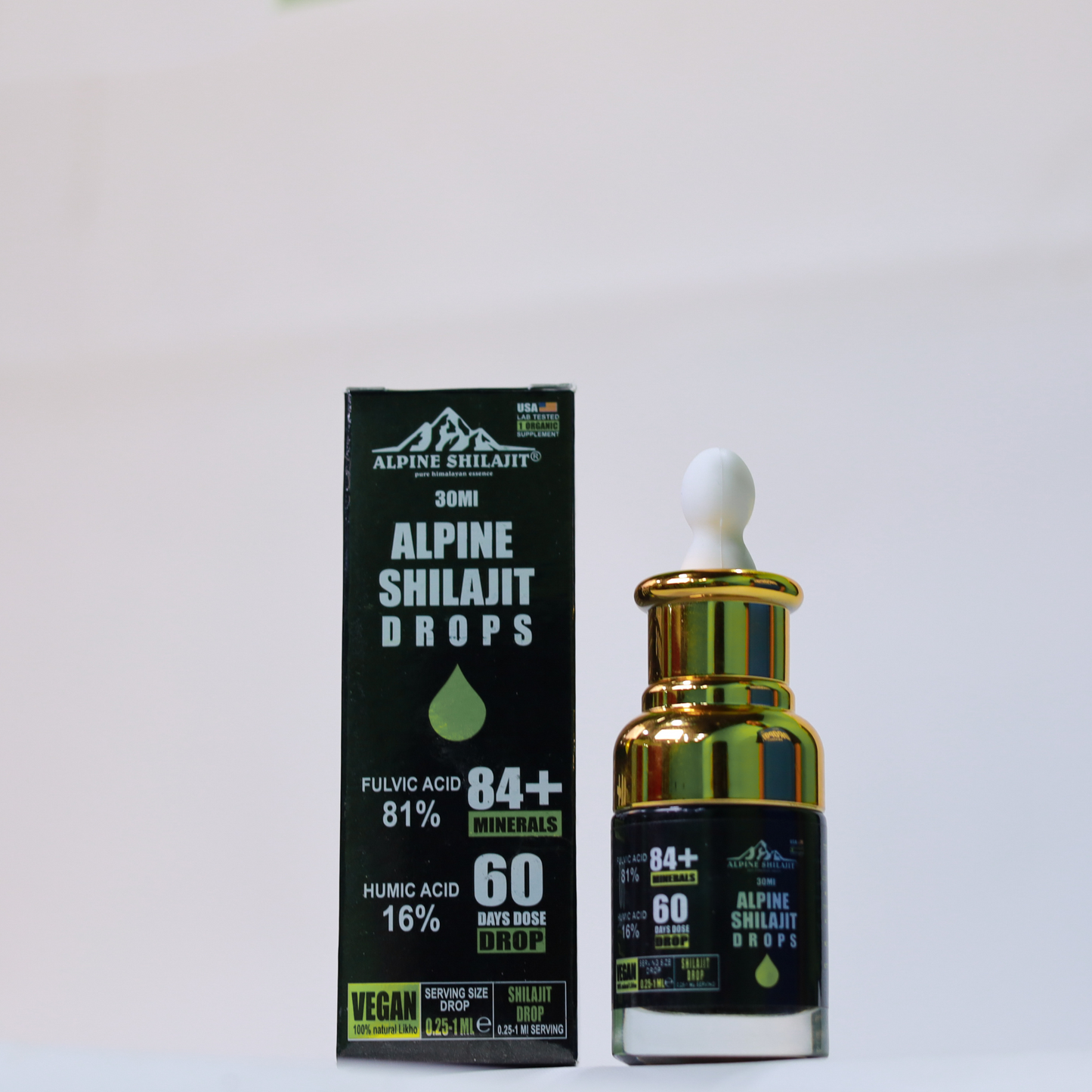Alpine Himalayan Shilajit Drops Gold Grade 30ml Sun-Dried 85+ Minerals 70% Fulvi