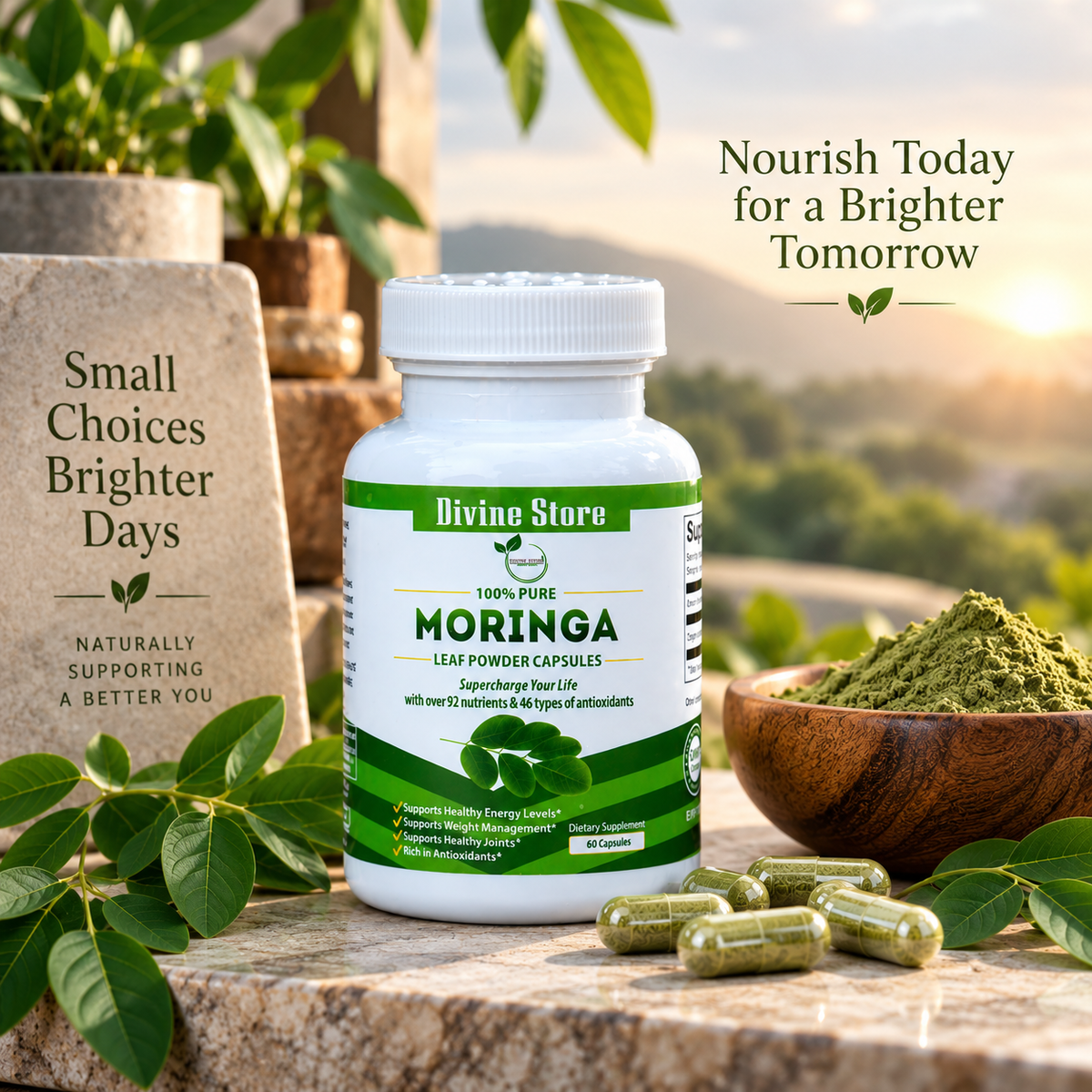 Organic Moringa Leaf Powder Capsules | 60 Capsules