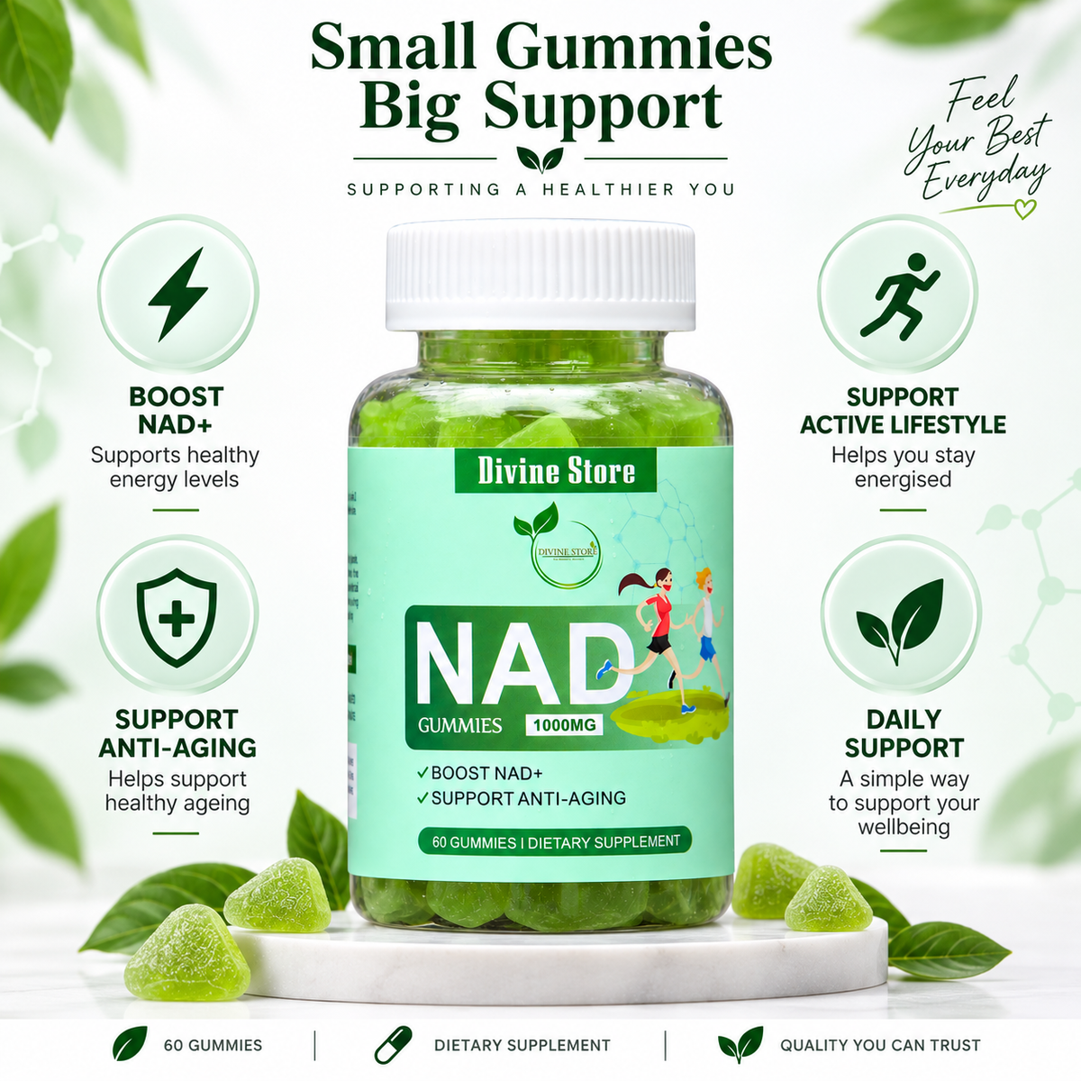 NAD+ Gummies | NMN, NR, Resveratrol & CoQ10 | 6-in-1 Formula