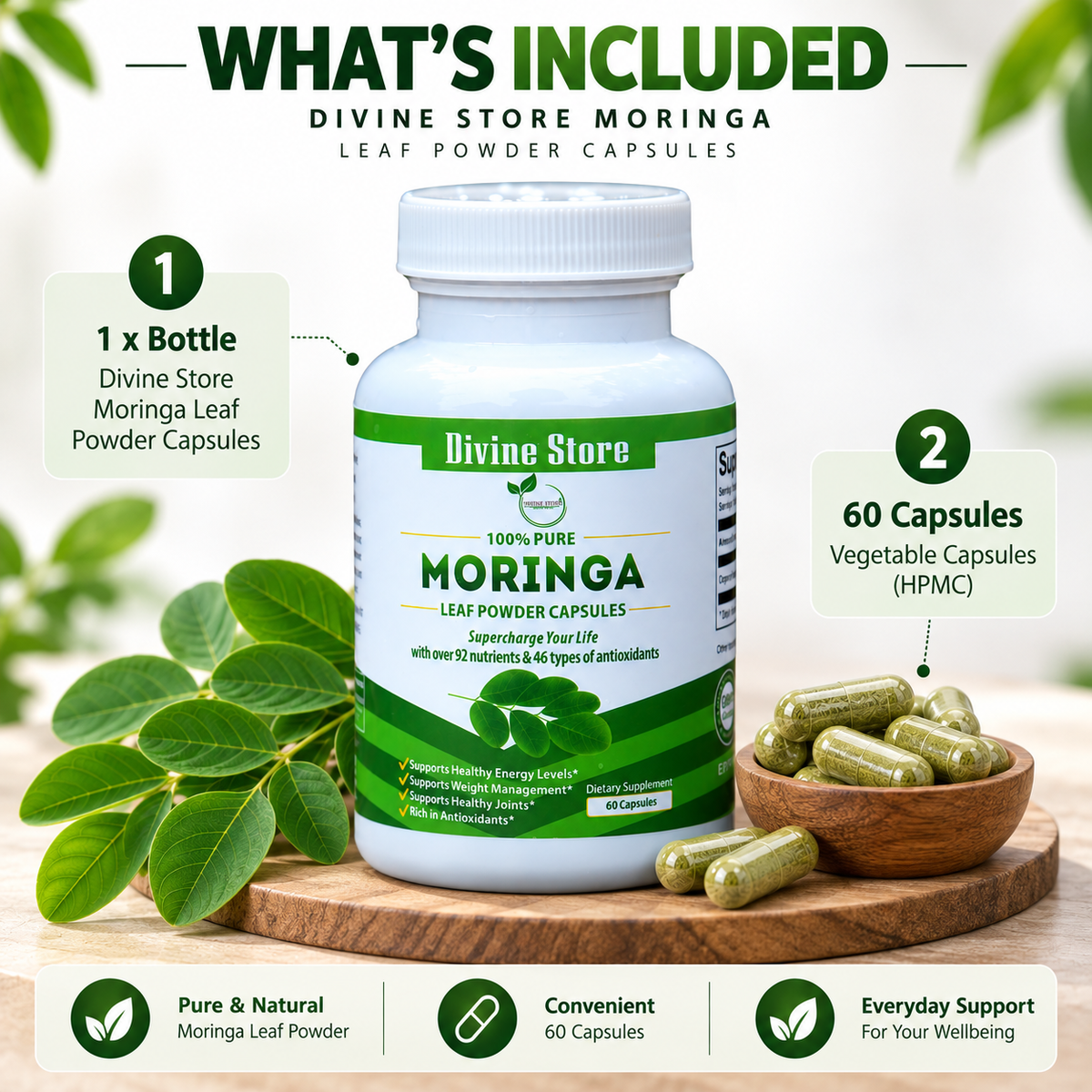 Organic Moringa Leaf Powder Capsules | 60 Capsules
