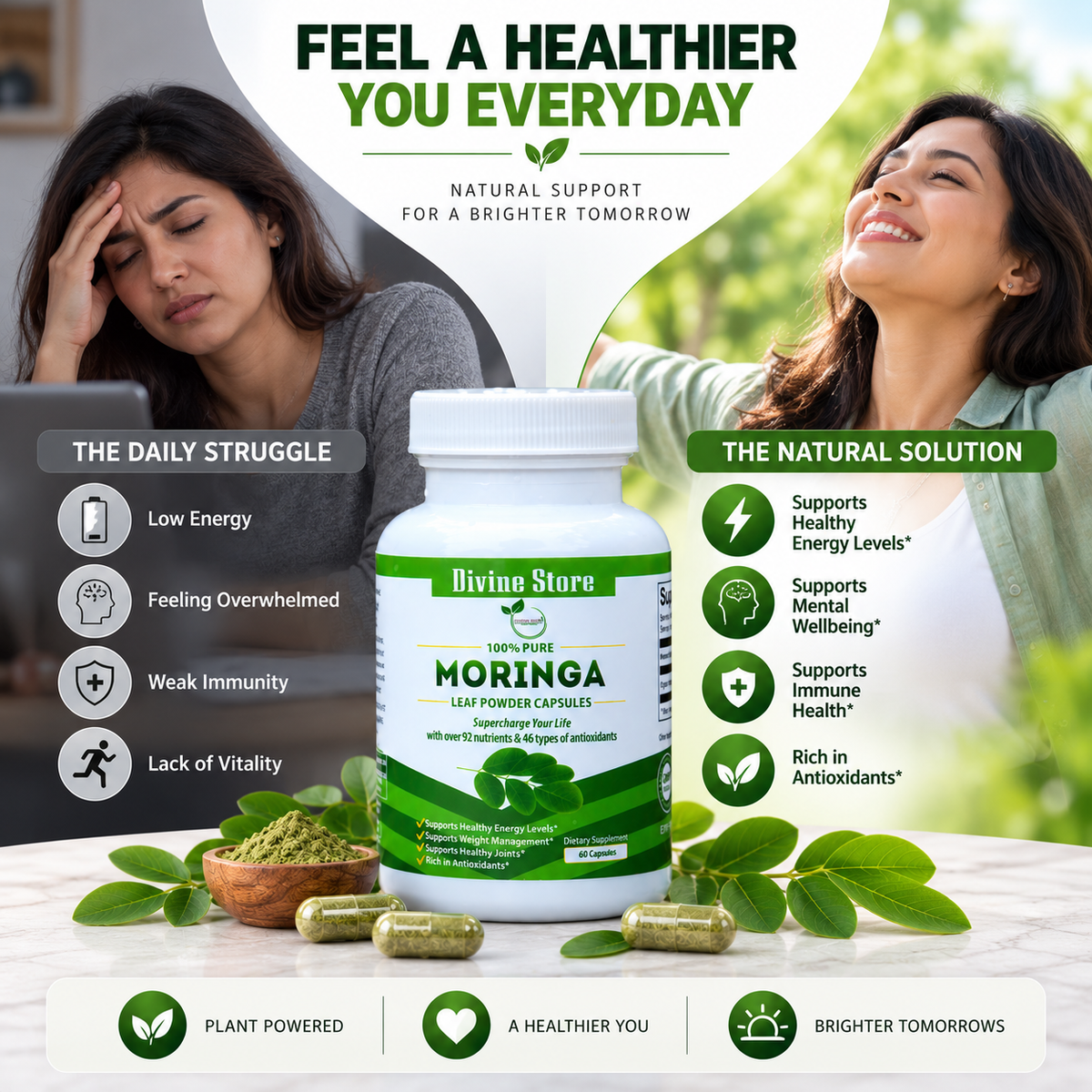Organic Moringa Leaf Powder Capsules | 60 Capsules